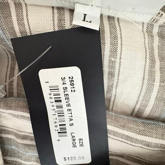 Bryn Walker 100% Linen Cowl Neck Blouse Women’s Sz L Striped Natural Top NWT - Picture 8 of 10